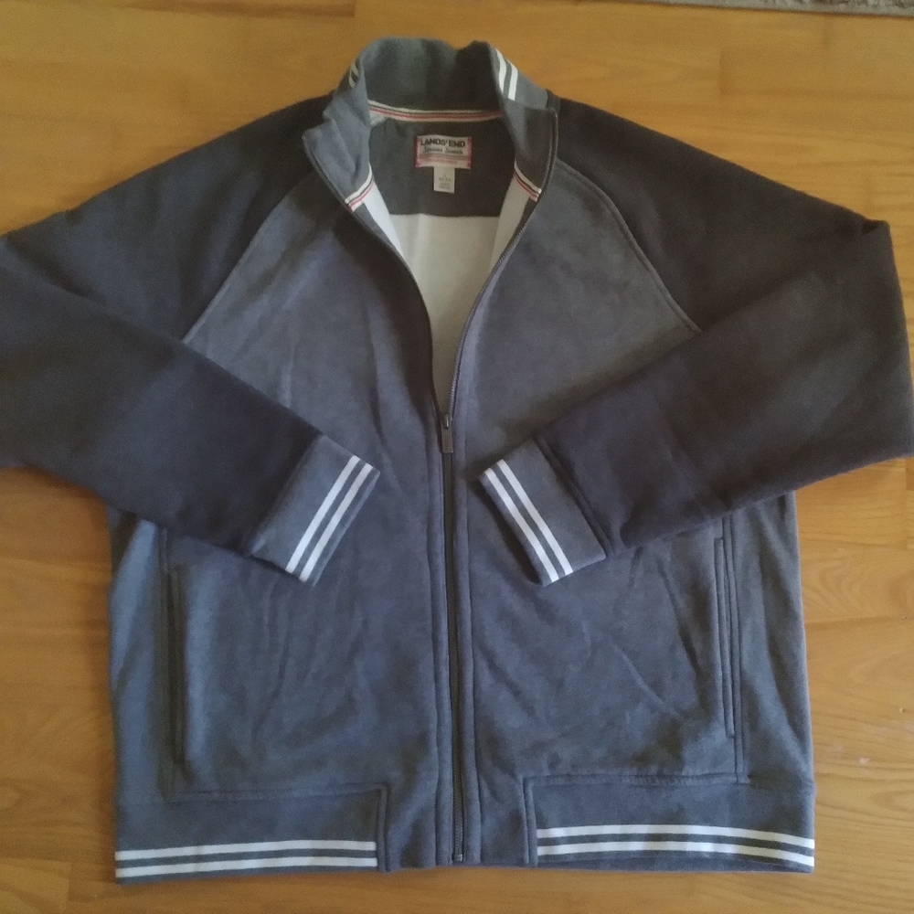 Lands End Men's Serious Sweats Chunky Fleece Varsity Style Bomber Jacket